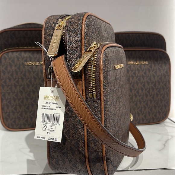 Michael Kors Women's Jet Set Travel Medium Logo Adult Crossbody Bag Brown - Picture 11 of 16